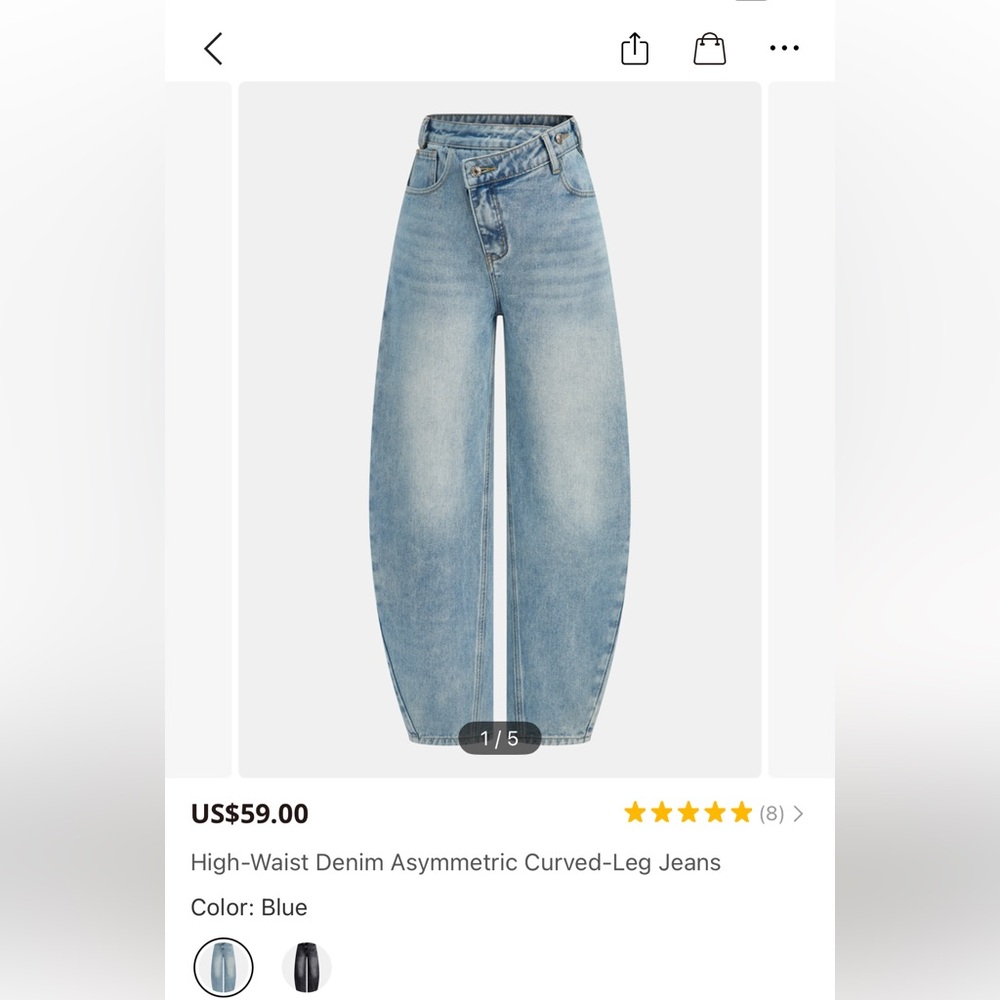 NWT Commense High-Waist Denim Asymmetric Curved-Leg Jeans